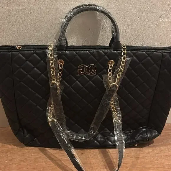 DG2 Diane Gilman Quilted Large Tote Black GGH-518 NWT Zip Top Carryall Bag - Picture 3 of 5